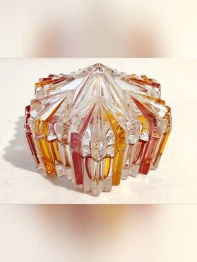 Vintage Soga Clear Glass Decorative Star Trinket Box with Amber and Rose Accents
